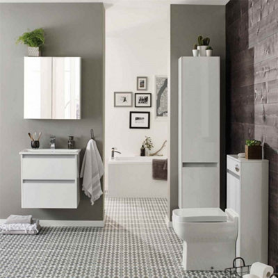 Bathroom 2-Drawer Wall Hung Vanity Unit with Basin 600mm Wide - White - (Urban) - Brassware Not Included