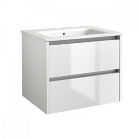 Bathroom 2-Drawer Wall Hung Vanity Unit with Basin 800mm Wide - White - (Urban) - Brassware Not Included