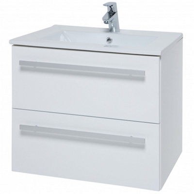 Bathroom 2-Drawer Wall Hung Vanity Unit with Ceramic Basin 600mm Wide ...