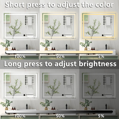 Bathroom 3 Colors Backlit LED Mirror 1100x700mm with Bluetooth Shaver ...