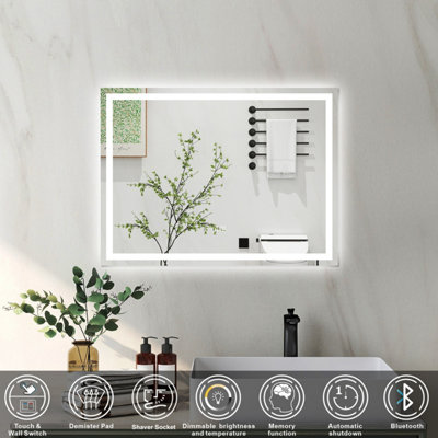 Bathroom 3 Colors Backlit LED Mirror 900x600mm with Bluetooth Shaver ...