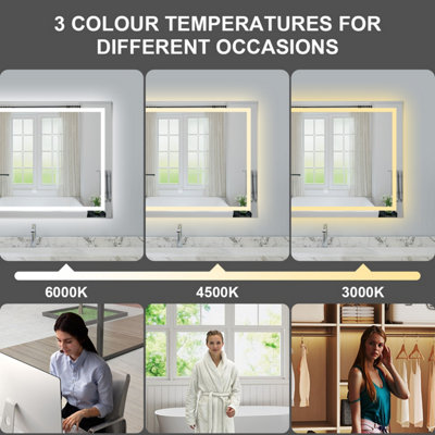 Bathroom 3 Colors Dimmable LED Mirror 900x600mm with Anti-fog IP44,Wall ...