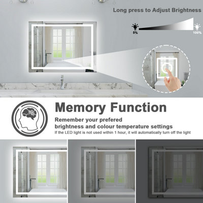 Bathroom 3 Colors Dimmable LED Mirror 900x600mm with Anti-fog IP44,Wall ...