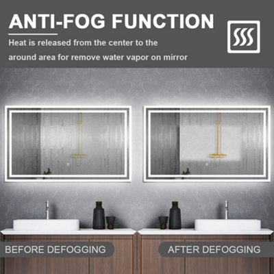 Bathroom 3-Colour LED Mirror 80x60cm with Anti-fog and Memory function ...