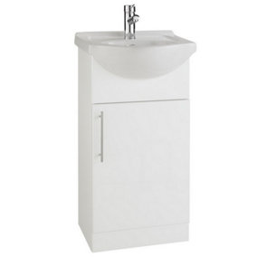 Bathroom 450mm Vanity Unit with Basin - Gloss White - (Impact) - Brassware Not Included