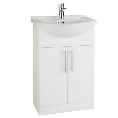 Bathroom 550mm Vanity Unit with Basin - Gloss White - (Impact) - Brassware Not Included