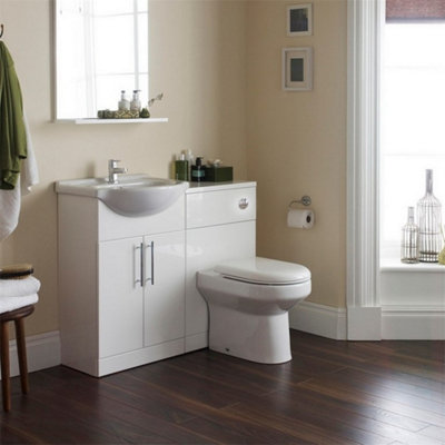 Bathroom 550mm Vanity Unit with Basin - Gloss White - (Impact) - Brassware Not Included