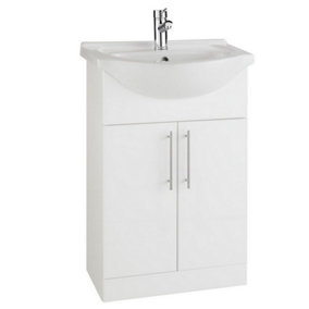 Bathroom 550mm Vanity Unit with Deluxe Basin - Gloss White - (Impact) - Brassware Not Included