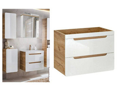 Bathroom 600 Vanity Sink Unit Wall Cabinet Compact Drawers White Gloss Oak Arub