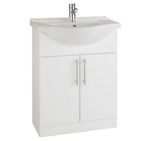 Bathroom 650mm Vanity Unit with Basin - Gloss White - (Impact) - Brassware Not Included