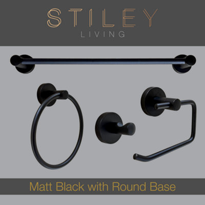 Bathroom Accessories Set - Matt Black - Round Base Price Comparisons | Compare The Build