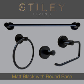 Bathroom Accessories Set - Matt Black - Round Base
