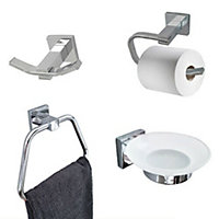 Bathroom Accessories Set Polished Chrome Finish Square Modern Concealed Fittings