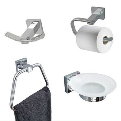 Bathroom Accessories Set Polished Chrome Finish Square Modern Concealed Fittings - 3