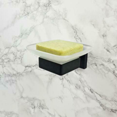 Bathroom Accessory Set Toilet Roll Holder & Soap Holder Black Dish & Holder - 3