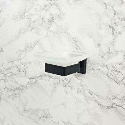 Bathroom Accessory Set Toilet Roll Holder & Soap Holder Black Dish & Holder - 4