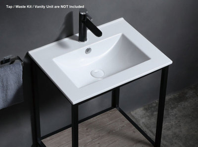 Bathroom Basin Sink 600mm 60cm White Cloakroom Ceramic Inset Single Bowl UP