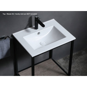 Bathroom Basin Sink 600mm 60cm White Cloakroom Ceramic Inset Single Bowl UP