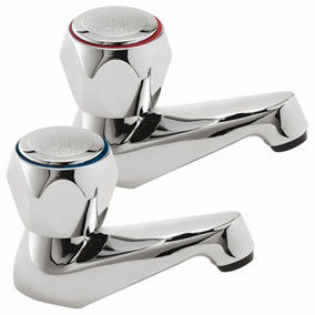 Bathroom Basin Sink Taps Chrome Round Head Commercial Hot & Cold Pair