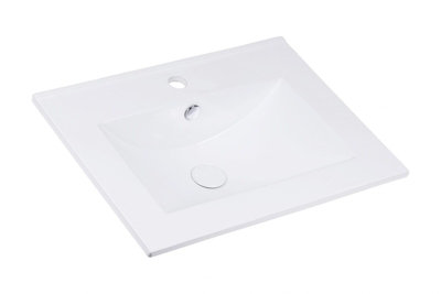 Bathroom Basin Sink White Ceramic 600mm 60cm Inset Single Bowl with Overflow UP
