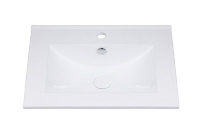 Bathroom Basin Sink White Ceramic 600mm 60cm Inset Single Bowl with Overflow UP