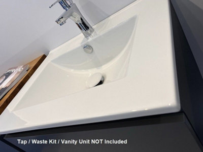Bathroom Basin Sink White Ceramic 600mm 60cm Inset Single Bowl with Overflow UP