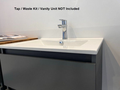 Bathroom Basin Sink White Ceramic 600mm 60cm Inset Single Bowl with Overflow UP