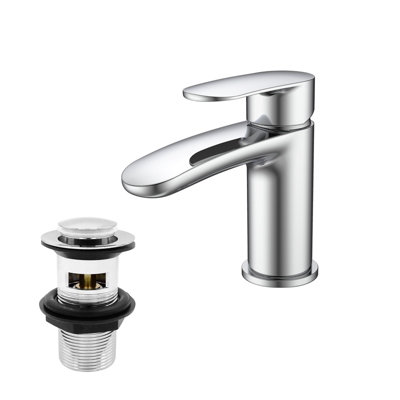 Bathroom Basin Tap Solid Brass Chromed Handle Hot Cold Mixer Tap Single Lever with Waste Faucet