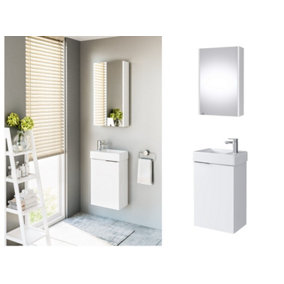 Bathroom Cabinet Set 400mm Vanity Unit Basin Wall Mirror White Gloss Small Avir