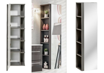 Glossy Bathroom Tallboy Cabinet with Mirror in Grey