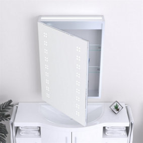 Bathroom Cabinet Wall Mirror - Rectangular 700 x 500mm - LED Light Wall Mirror Cabinet (Dots) - Demister Pad