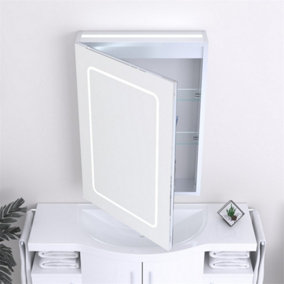 Bathroom Cabinet Wall Mirror - Rectangular 700 x 500mm - LED Light Wall Mirror Cabinet (Round Square) - Demister Pad
