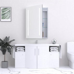 Bathroom Cabinet Wall Mirror - Rectangular 700 x 500mm - LED Light Wall Mirror Cabinet (Side) - Demister Pad