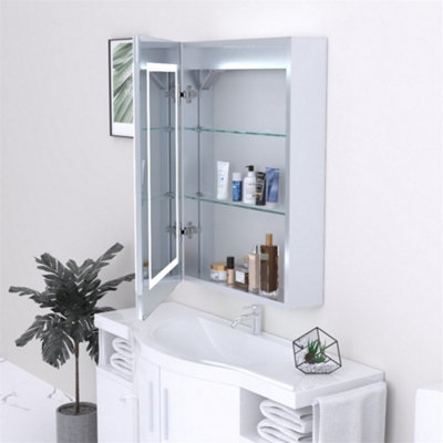 Bathroom Cabinet Wall Mirror - Rectangular 700 x 500mm - LED Light Wall Mirror Cabinet (Square) - Demister Pad