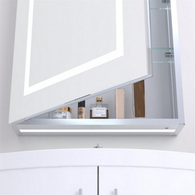 Bathroom Cabinet Wall Mirror - Rectangular 700 x 500mm - LED Light Wall Mirror Cabinet (Square) - Demister Pad