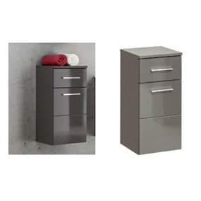 Bathroom Cabinet Wall Storage Slim Modern Unit Soft Close 300 Grey Gloss Twist