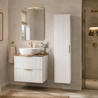 Bathroom Cabinets 600mm Vanity Unit with Sink Oak Effect Worktop ...