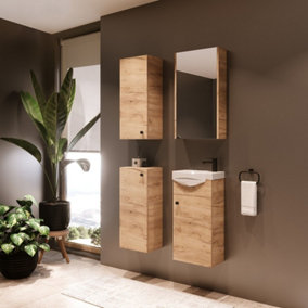 Bathroom Cabinets Furniture Set Vanity Unit Mirror Wall Storage Oak Finish Avir