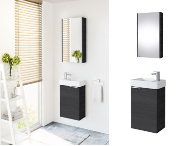 Bathroom Cabinets Set 400mm Vanity Unit Basin Wall Mirror Black Grey ...