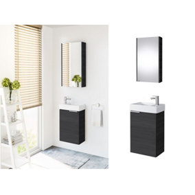 Bathroom Cabinets Set 400mm Vanity Unit Basin Wall Mirror Black Grey Small Avir