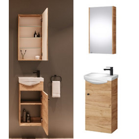 Bathroom Cabinets Set Vanity Unit Basin Mirror Wall Furniture Oak Finish Avir