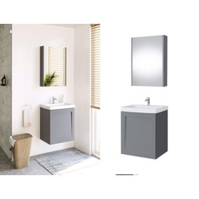 Bathroom Cabinets Set Vanity Unit Sink Wall Basin 500 Mirror Lacquered Grey Avir