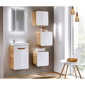 Bathroom Cloakroom Furniture Set Vanity Unit with Sink 400 Wall Cabinet White Gloss Oak Arub