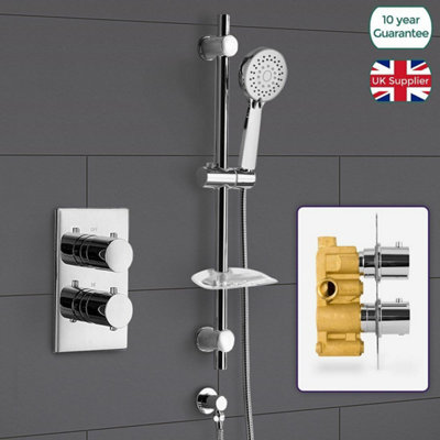 Bathroom Concealed Thermostatic Shower Mixer & Slider Rail 3 Mode Handset Shower