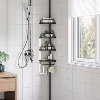 Shower caddy for corner outlet