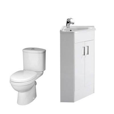 Bathroom Corner Vanity Unit and Toilet Set - White