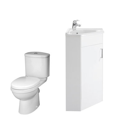Bathroom Corner Vanity Unit and Toilet Set - White