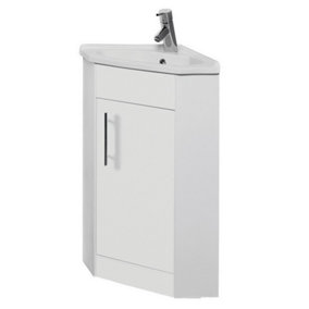 Bathroom Corner Vanity Unit with Basin - Gloss White - (Impact) - Brassware Not Included