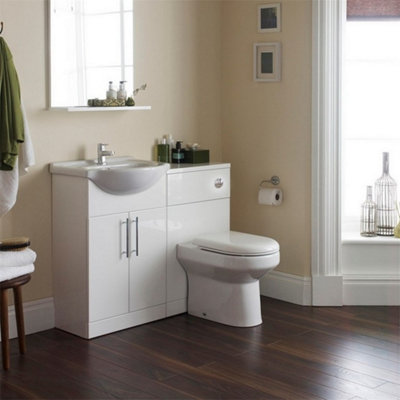 Bathroom Corner Vanity Unit with Basin Gloss White Impact Brassware Not Included