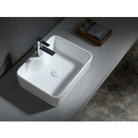 Bathroom Countertop Basin Sink 490mm White Ceramic Rectangle Cloakroom Sit On UP